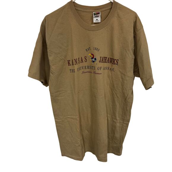 Vintage Kansas Jayhawks KU Shirt Mens Size LARGE Tan Short Sleeve Lofteez - Picture 1 of 4